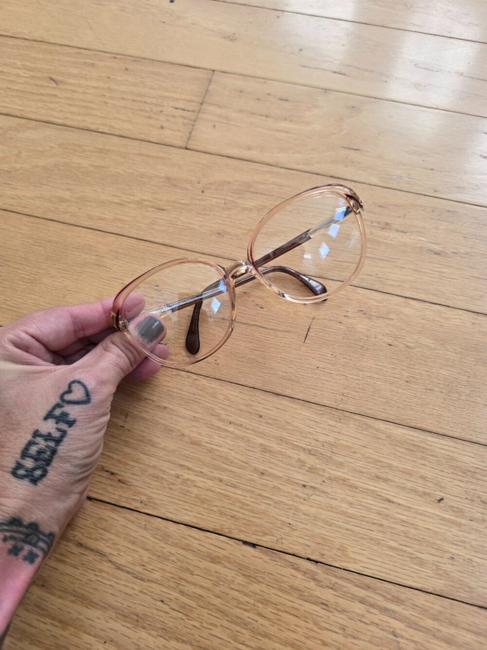 Vintage 80s Sfilio Cellidor CP Glasses Frame Germany 80s Clear Peach Brown 54-16